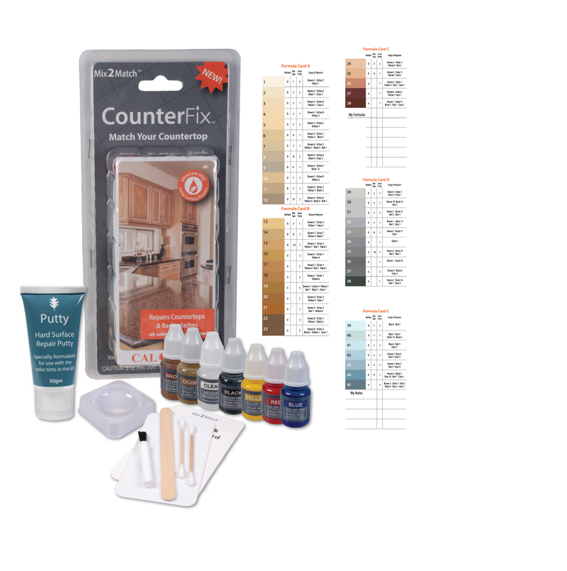 CalFlor FL49102 CounterFix Countertop & Backsplash Repair Kit – Mix2Match, 25+ Color Formulas, Stone Tile Laminate Wood